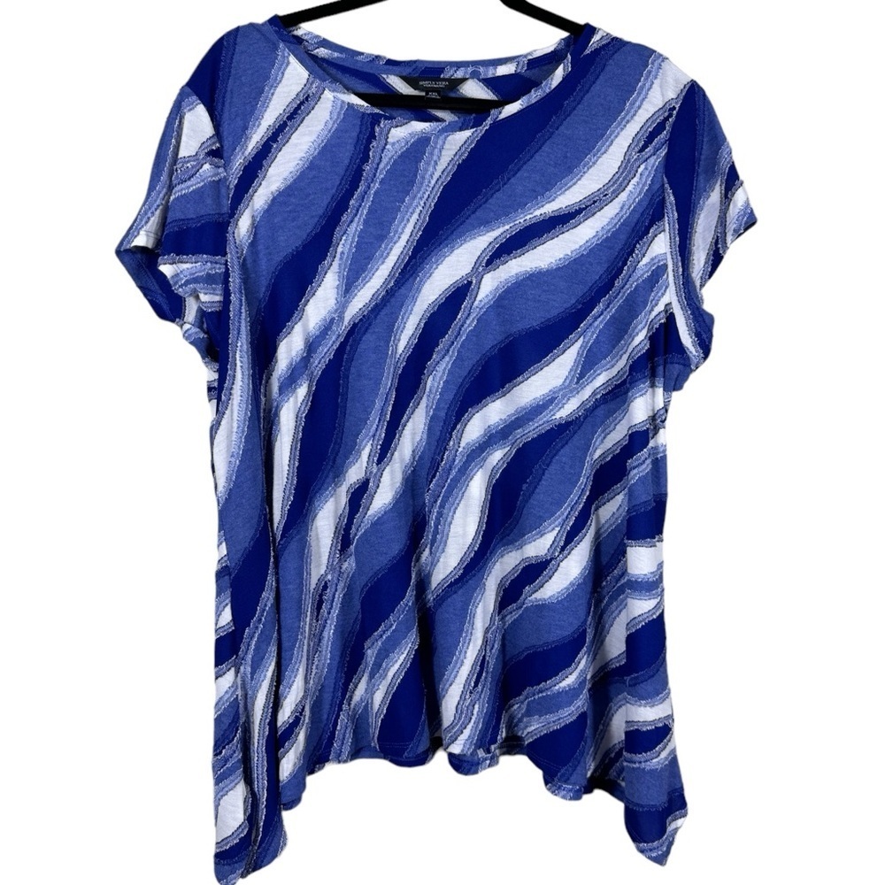 Simply Vera Vera Wang Women's Tee Shirt Top Textured Blue Stripe Size XXL